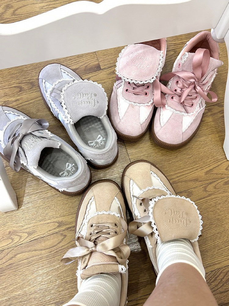 Clearance-Size 36 Khaki Fold-over Design Lace Trim Sneakers