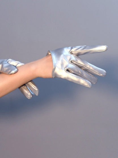 Silver Cyberpunk PU Gloves