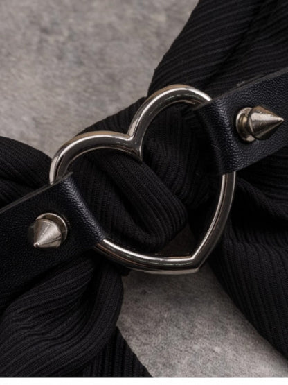 Black Gothic Heart Buckle With Studs Decorated Bowknot Clip