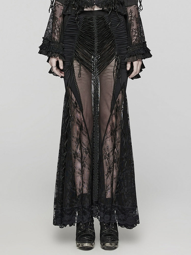 Black Goth Sexy Wrapped Hip Long Skirt