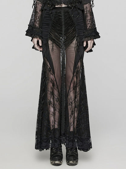 Black Goth Sexy Wrapped Hip Long Skirt