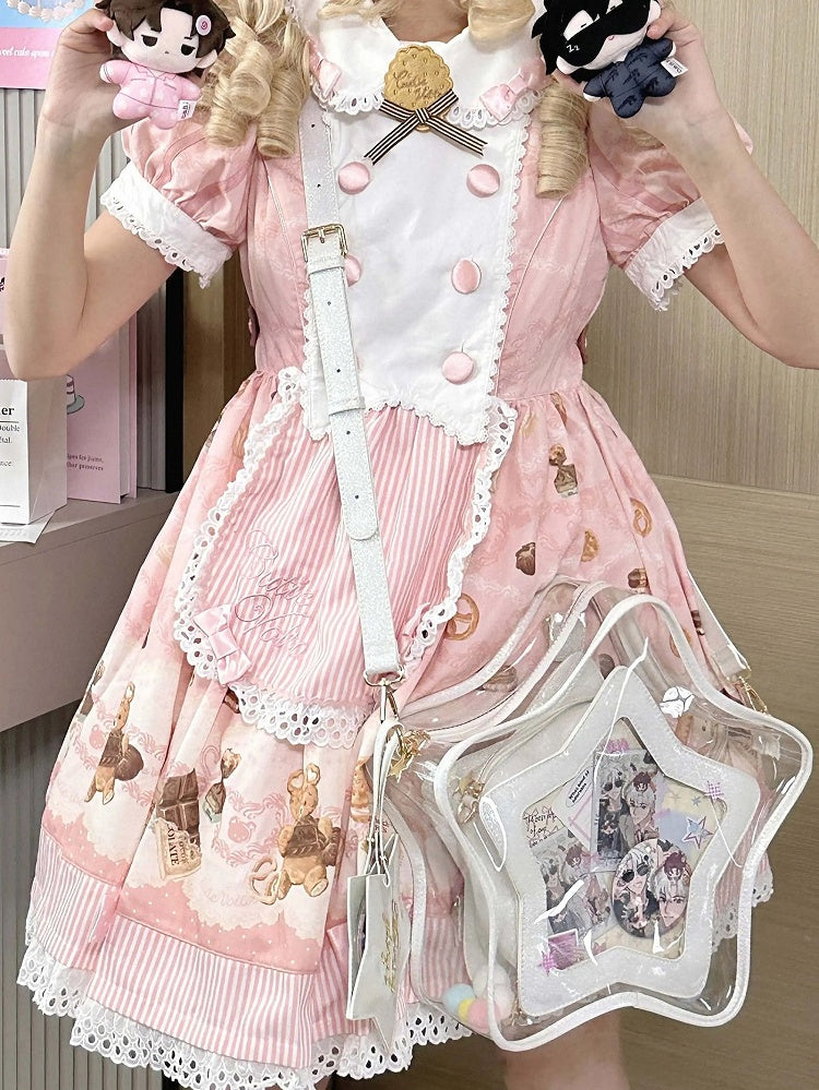 White PU Star-shaped Ita Bag Set with Detachable Badge Charm