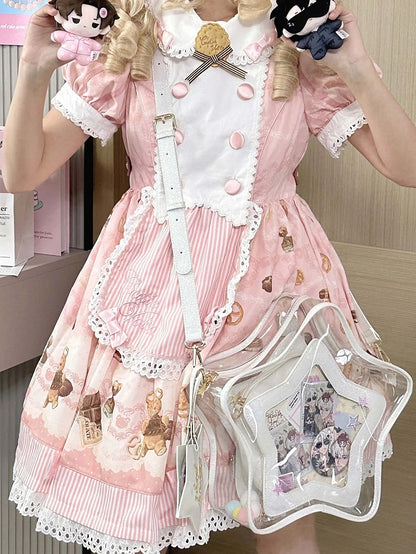 White PU Star-shaped Ita Bag Set with Detachable Badge Charm