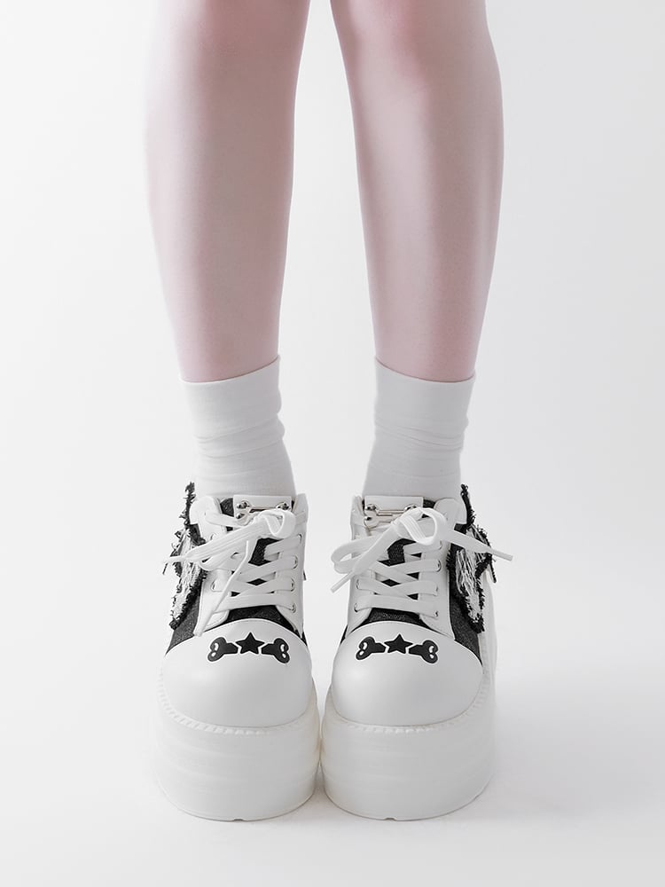 Black & White Punk Bone Applique Silver-tone Studs Platform Shoes