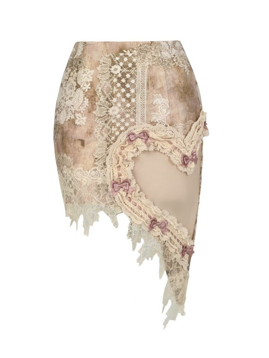 Lace and Pink Bow Accents Heart-shaped Cutout Side Skirt