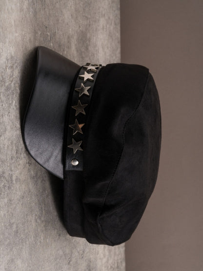 Black Gothic Star-shaped Studs Details Beret Hat