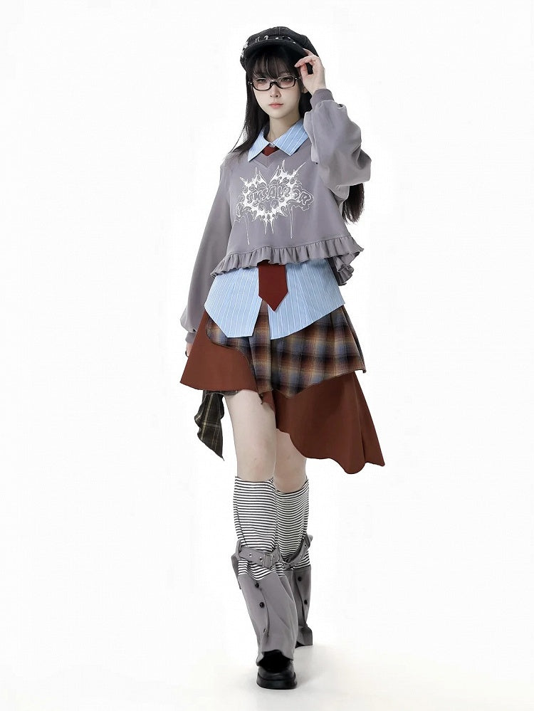 Gray Striped Pattern Buckle Strap Leg Warmers