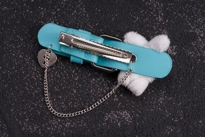 Handmade Plush Bunny Blue PU Buckle Hairclip with Chain