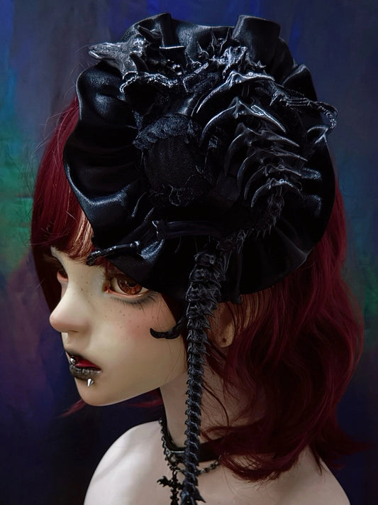 Dragon Bone Skeleton Dark Gothic Style Satin Mini Top Hat Clip