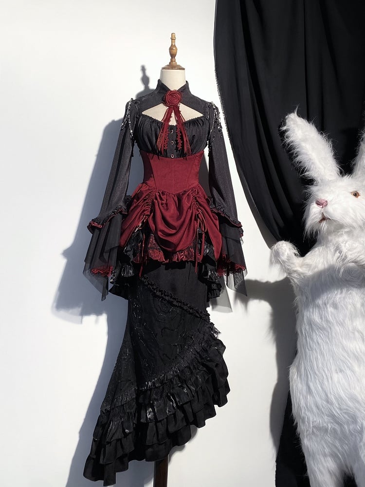 Clearance-Size XS for Bust 80CM Black Gothic Lolita Sleeveless Shirt with Detachable Sleeves