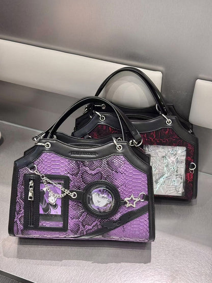 Black & Purple Snake Scale PU Ita Shoulder Bag