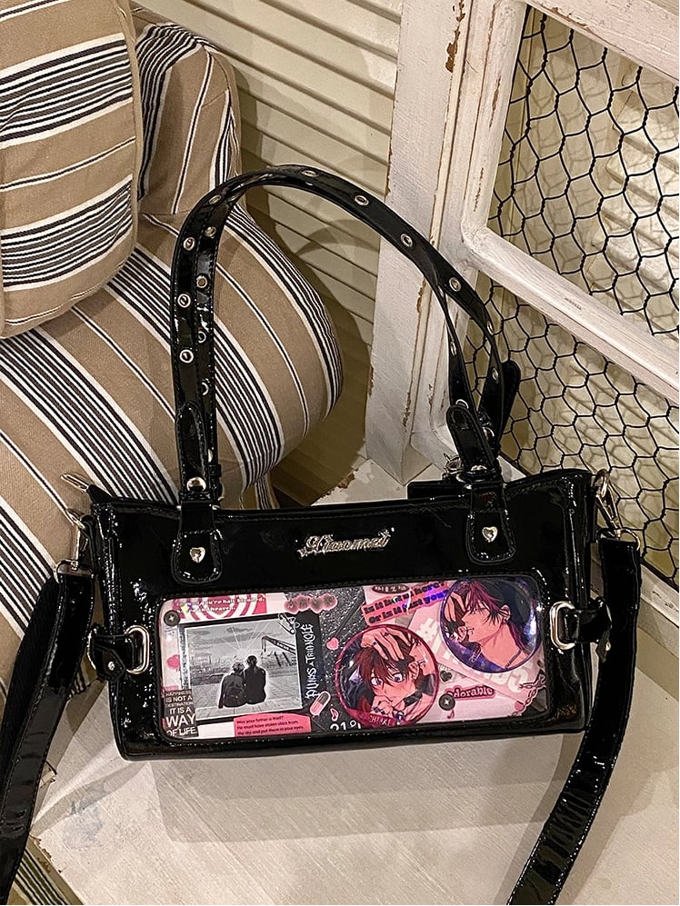 Black Versatile Transparent-Window PU Leather Ita Bag
