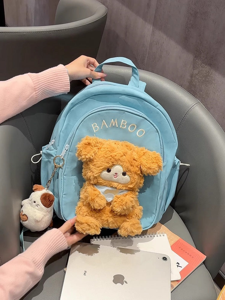 Blue Cute Backpack With A Detachable Puppy Doll