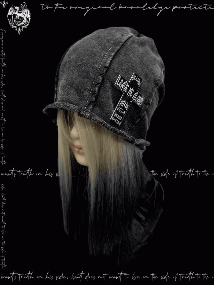 Y2K Black/Blue Rolled Hem Cross Accent Punk Rock Hat