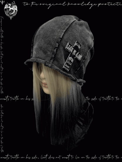 Y2K Black/Blue Rolled Hem Cross Accent Punk Rock Hat