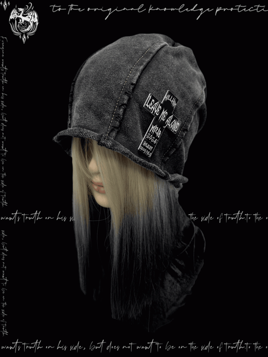 Y2K Black/Blue Rolled Hem Cross Accent Punk Rock Hat