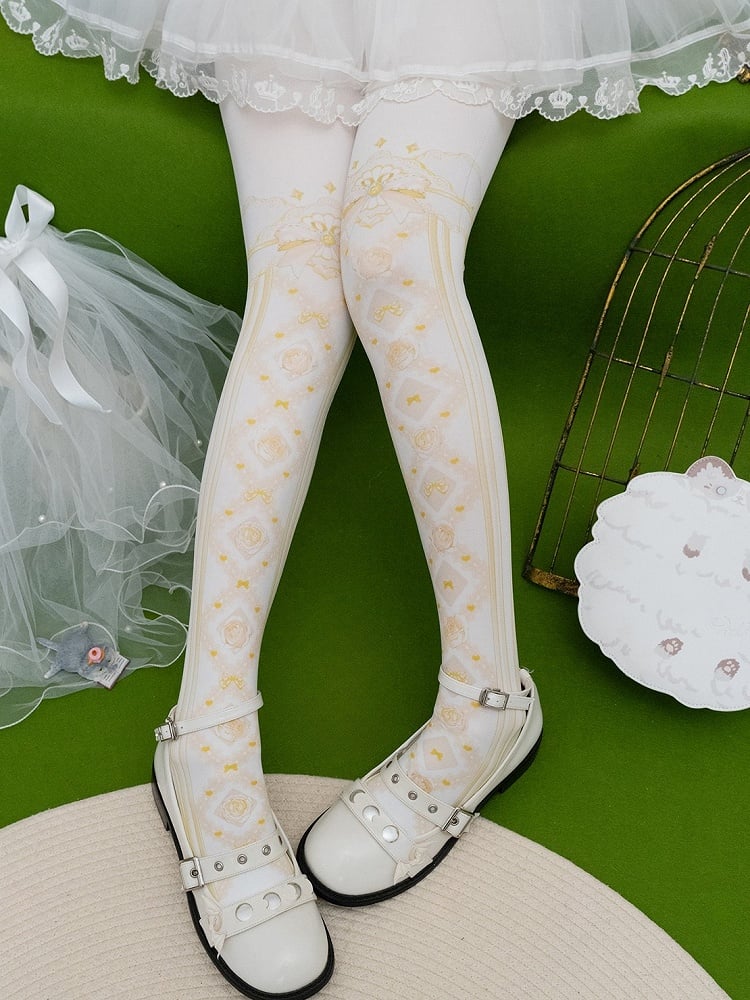 Red/Pink/Blue/Black/Yellow Bowknot And Floral Print Tights