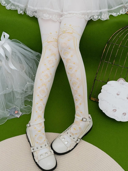 Red/Pink/Blue/Black/Yellow Bowknot And Floral Print Tights