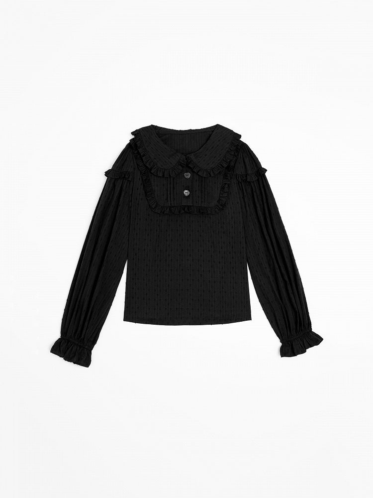 Plus Sizes Available Black Ruffle Trim Peter Pan Collar Sweet Lolita Blouse
