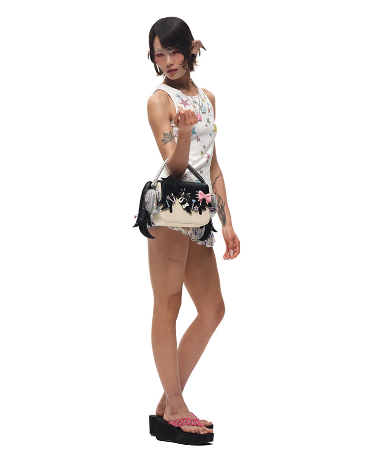 Black Headphone Girl PU Crossbody Tote Bag