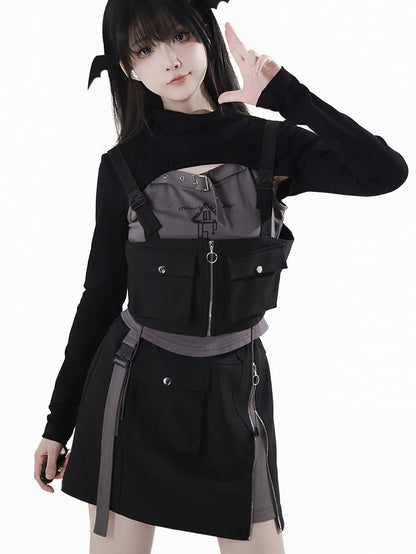 Black Mock Neck Cropped Top