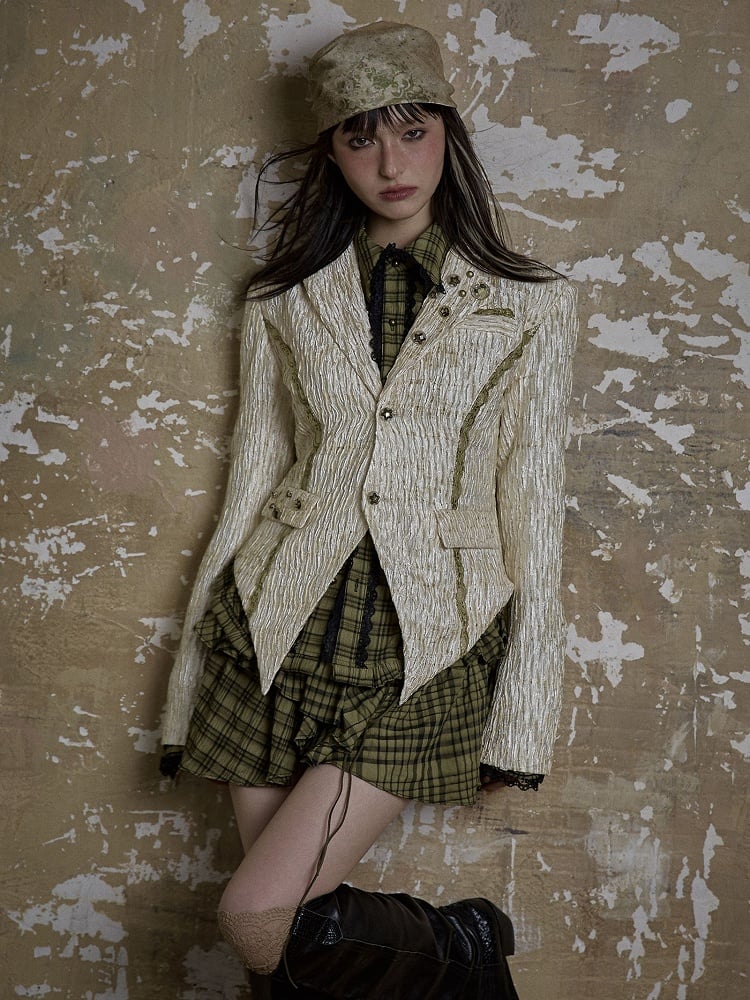 Single Back Vent White Textured Blazer