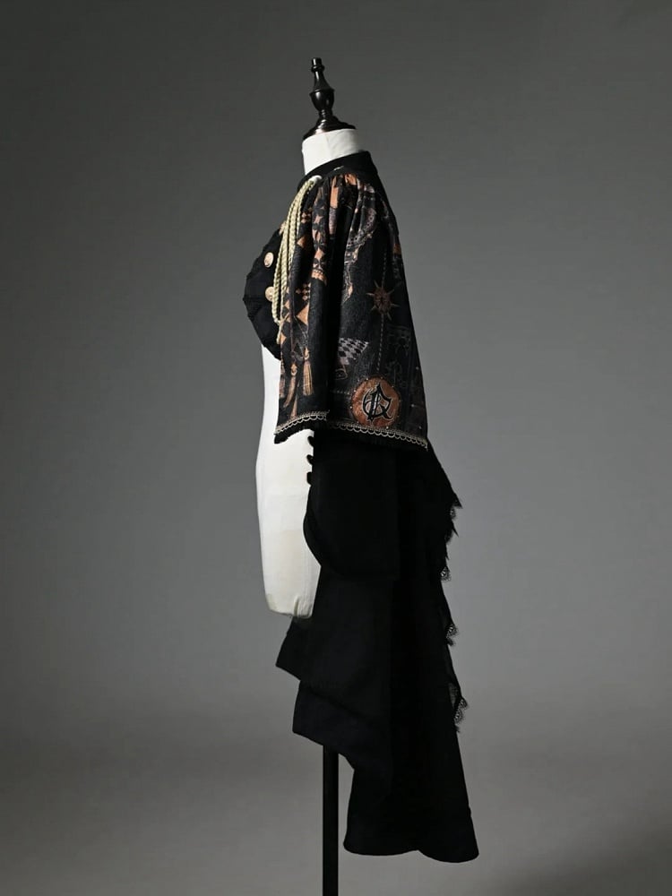 Black Detachable One-shoulder Cape Knight Tailcoat
