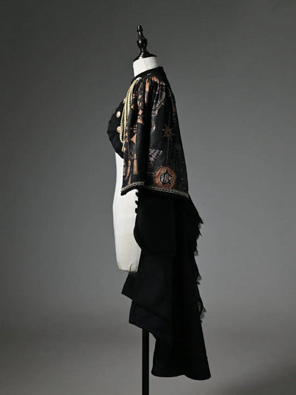 Black Detachable One-shoulder Cape Knight Tailcoat