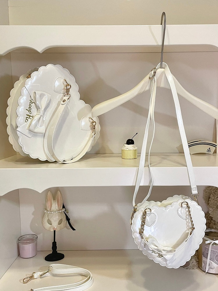 Sweet Style White Heart Bag with Bow Decor for Lolita Fashion - S/L Size