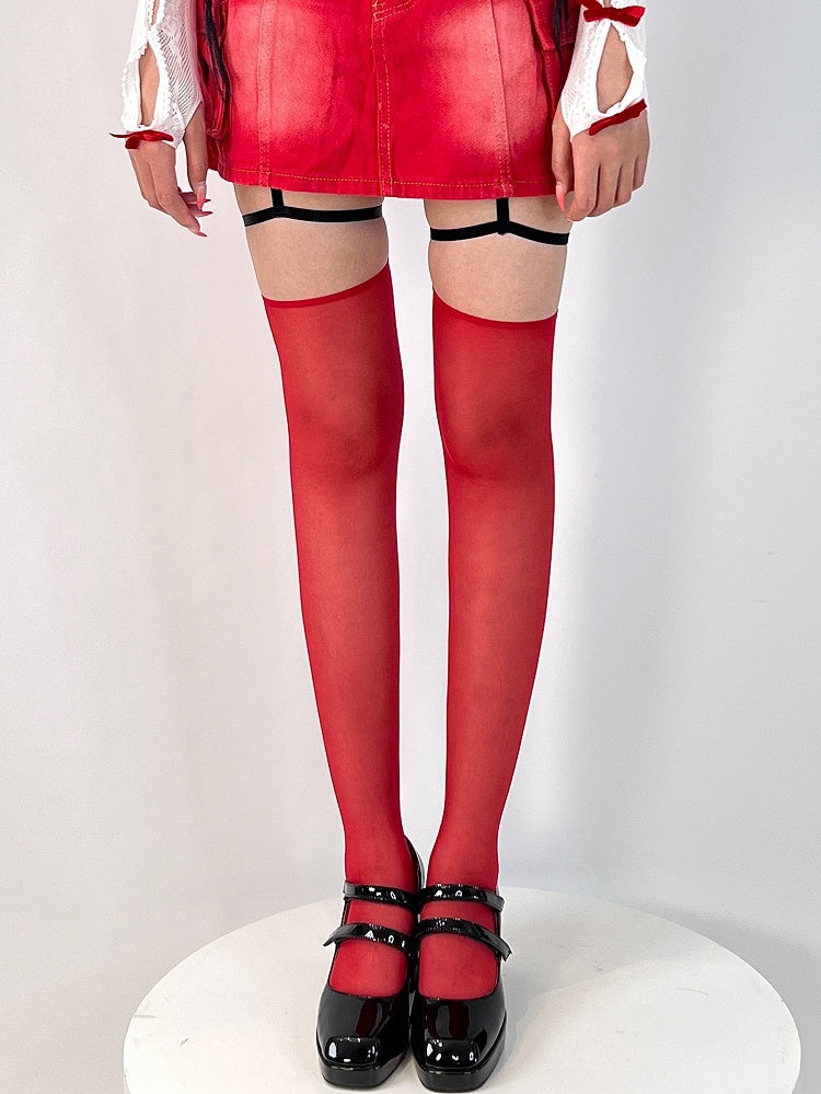 4 Color Options Semi-sheer Suspender Stockings