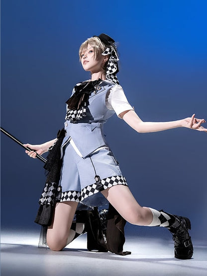 Light Blue Foldover Collar Curved Hem Prince Style Ouji Lolita Waistcoat with Free Brooch