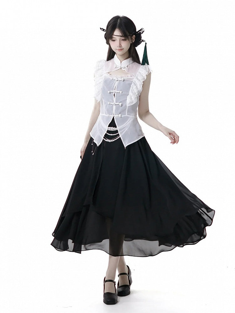 Black Chiffon Spaghetti Strap Dress Long/Short Version