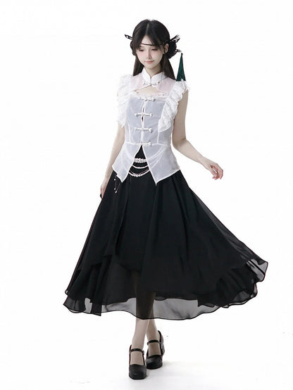 Black Chiffon Spaghetti Strap Dress Long/Short Version