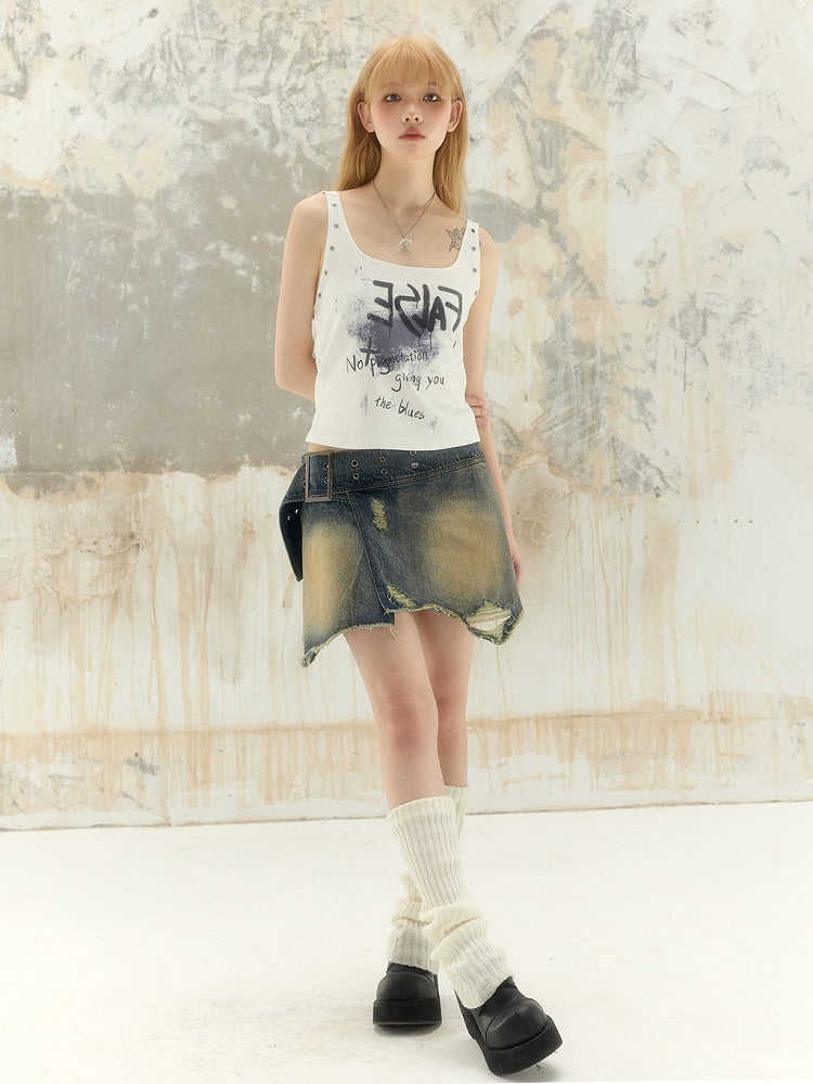Distressed Design Denim Skirt
