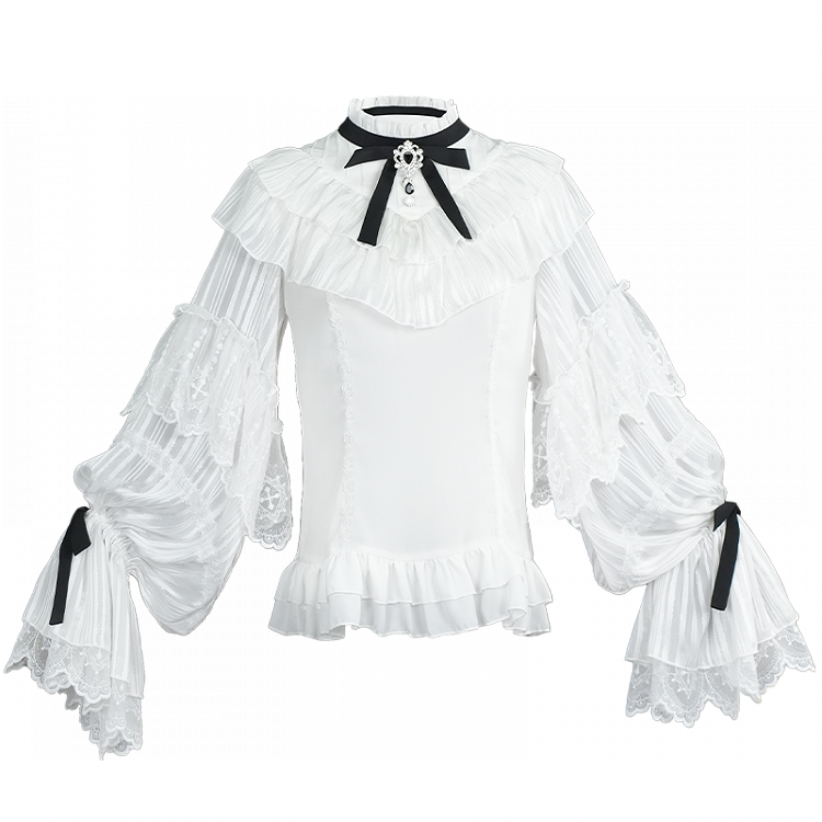 White Elegant Edward Neck Long Sleeves Blouse