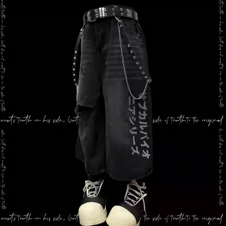 Black Cross Appliques Distressed Holes Vintage Straight-Leg Jeans