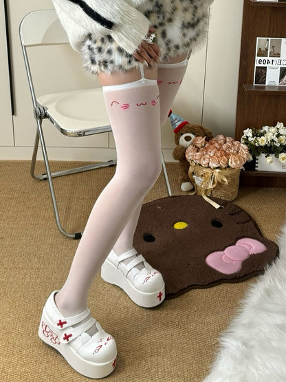 Blue/Pink Sweet Lolita Smile Print Suspender Stockings