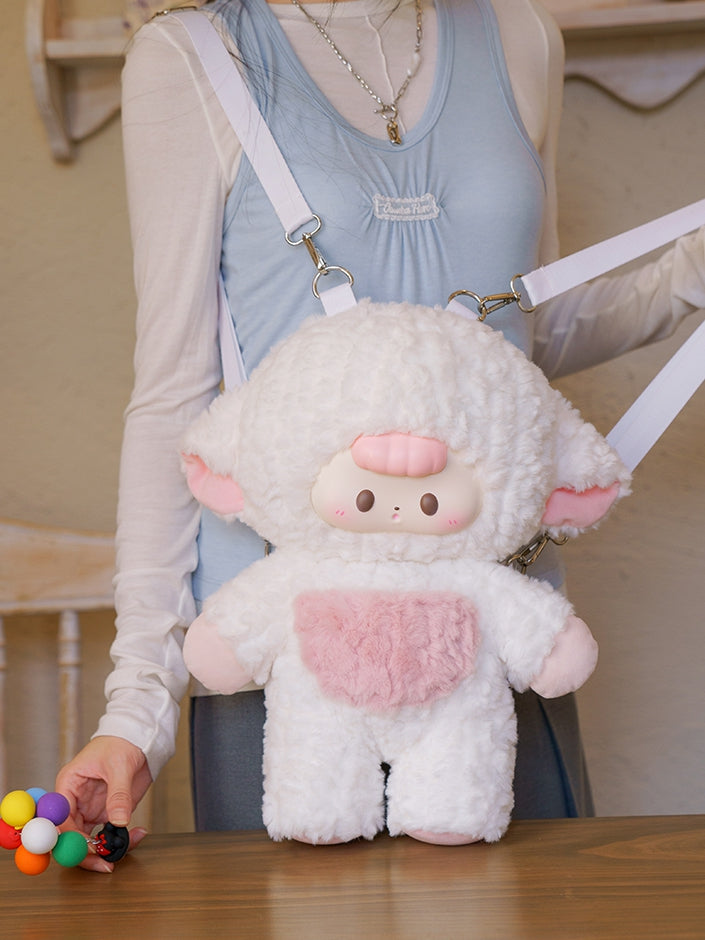 White&Pink 44cm Plush Lamb Backpack Detachable Shoulder Straps