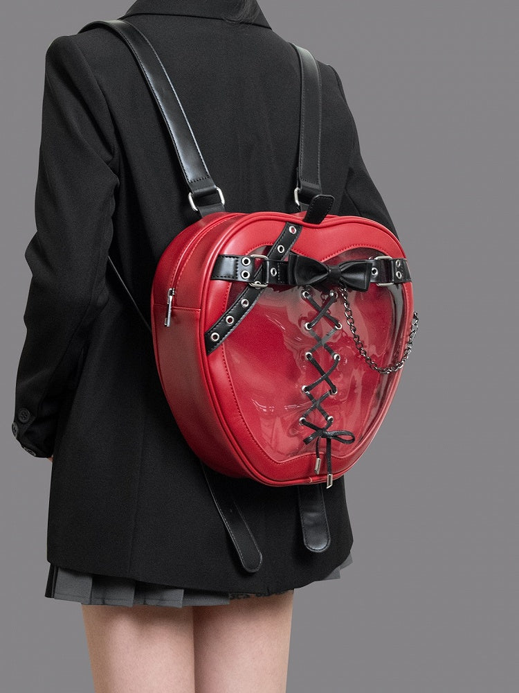 Red Apple Ita Backpack: Edgy Bow & Belt Accents