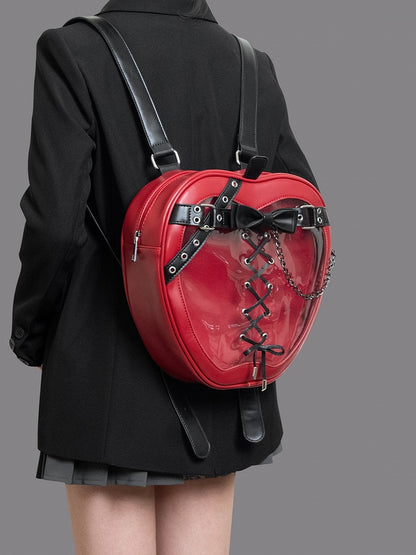 Red Apple Ita Backpack: Edgy Bow & Belt Accents