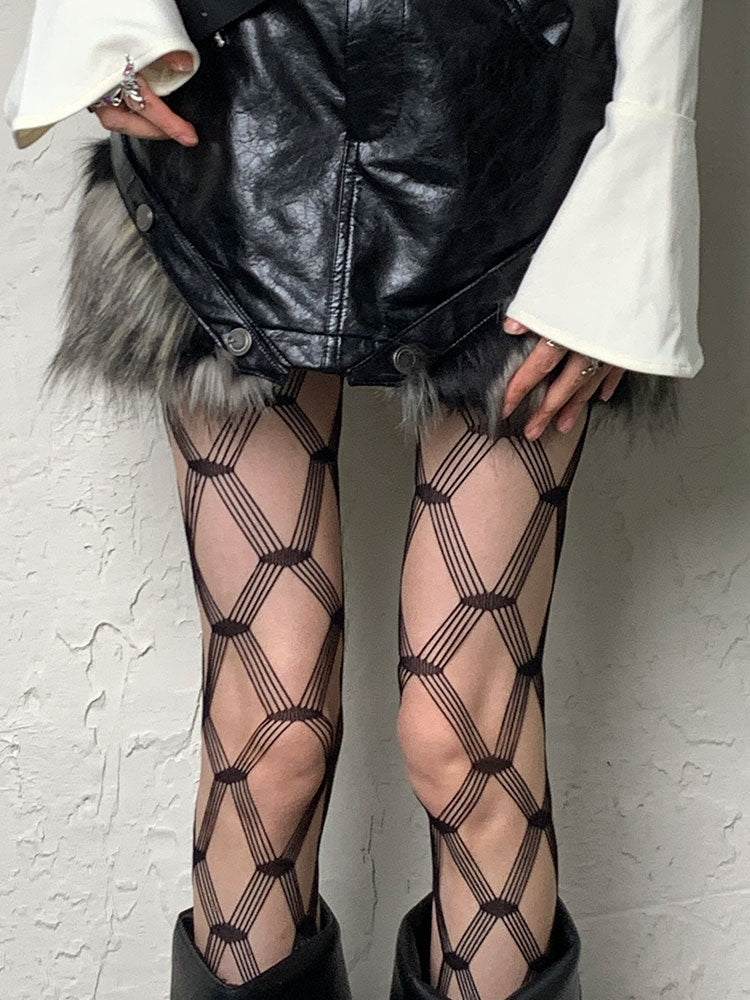 Black Diamond Pattern Hollow-out Tights