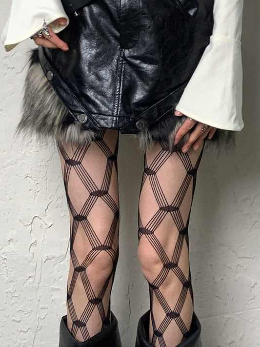 Black Diamond Pattern Hollow-out Tights