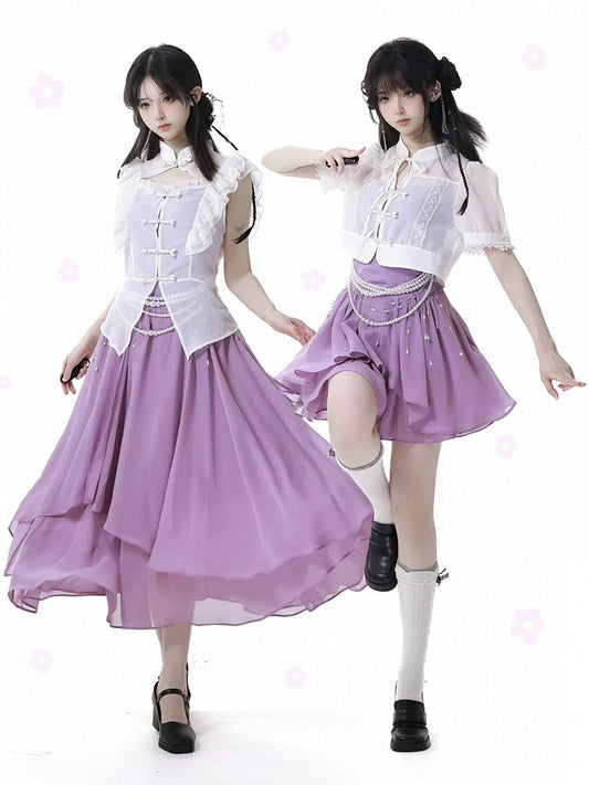 Purple Chiffon Spaghetti Strap Dress Long/Short Version