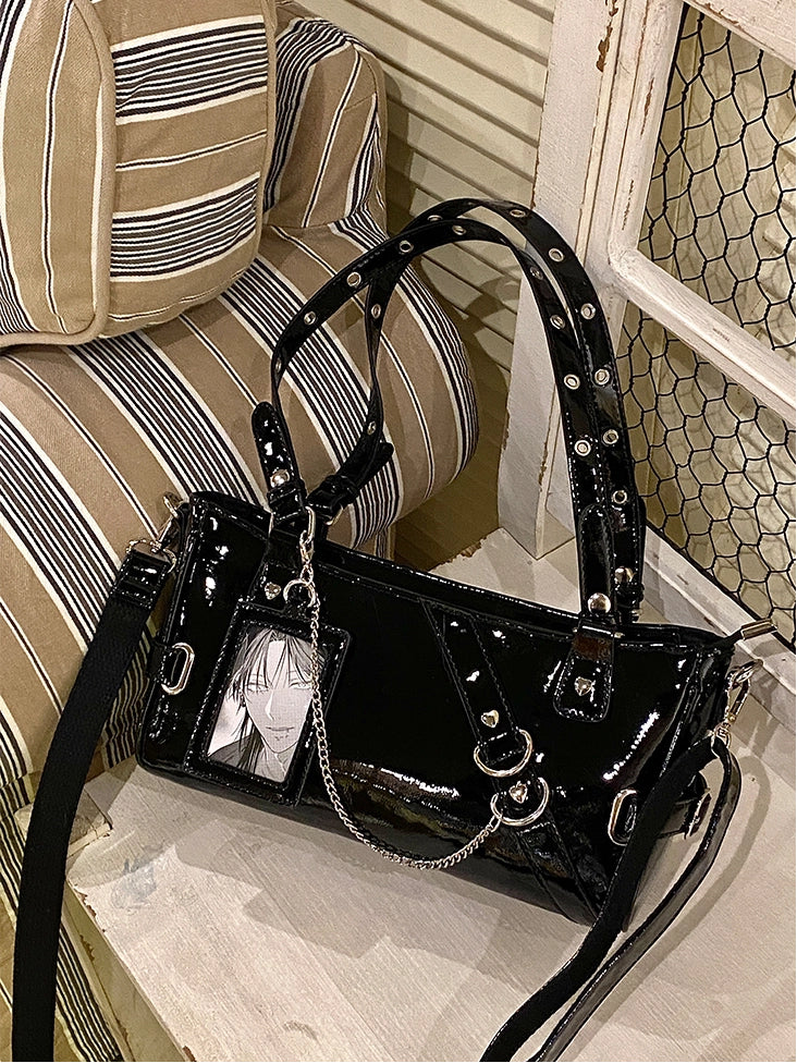 Black Versatile Transparent-Window PU Leather Ita Bag
