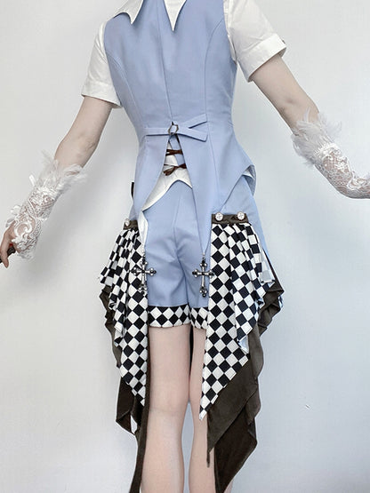 Bat Wing-shaped Collar Lace-up Back White Ouji Lolita Short Sleeves Shirt