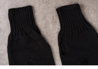 PU Buckles Gothic Black Distressed Holes Leg Warmers