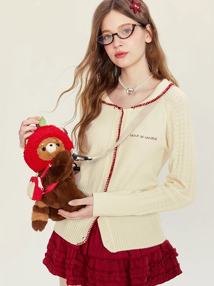 Cute Red Panda Brown 28/40 cm Plush Backpack/Crossbody Bag + Apple Hat + Red Panda/Apple Keychain