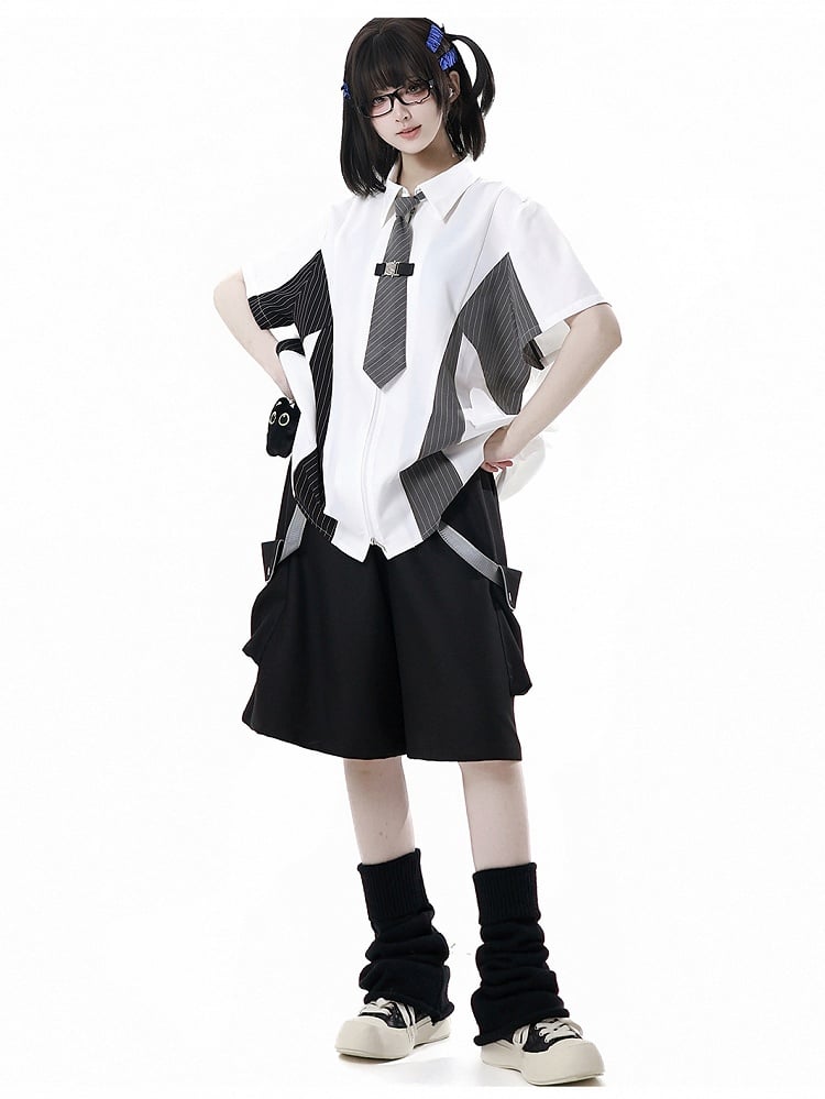 Black Techwear Strap Details Cargo Pockets Shorts