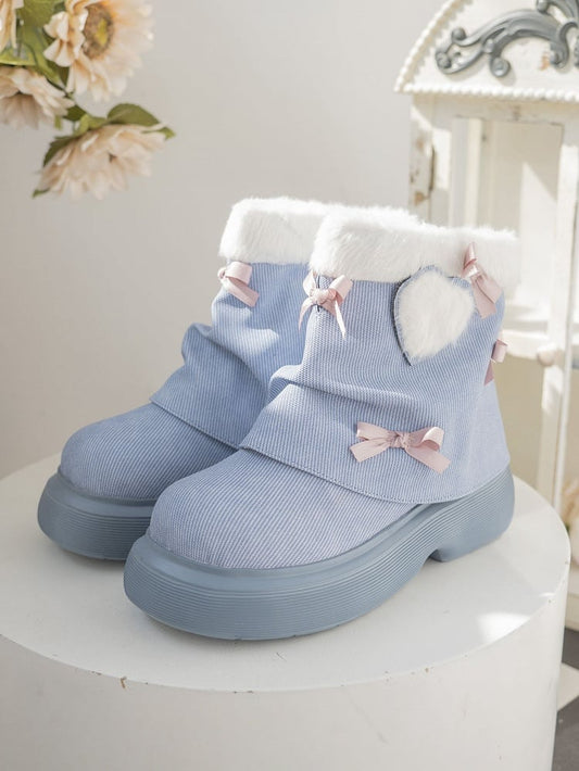 Bow Accents Denim Blue Sweet Winter Boots