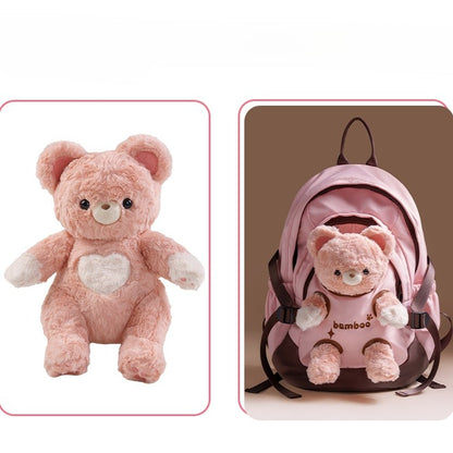 Pink&Brown Cut-out Design Backpack With 5 Options Detachable Plushie